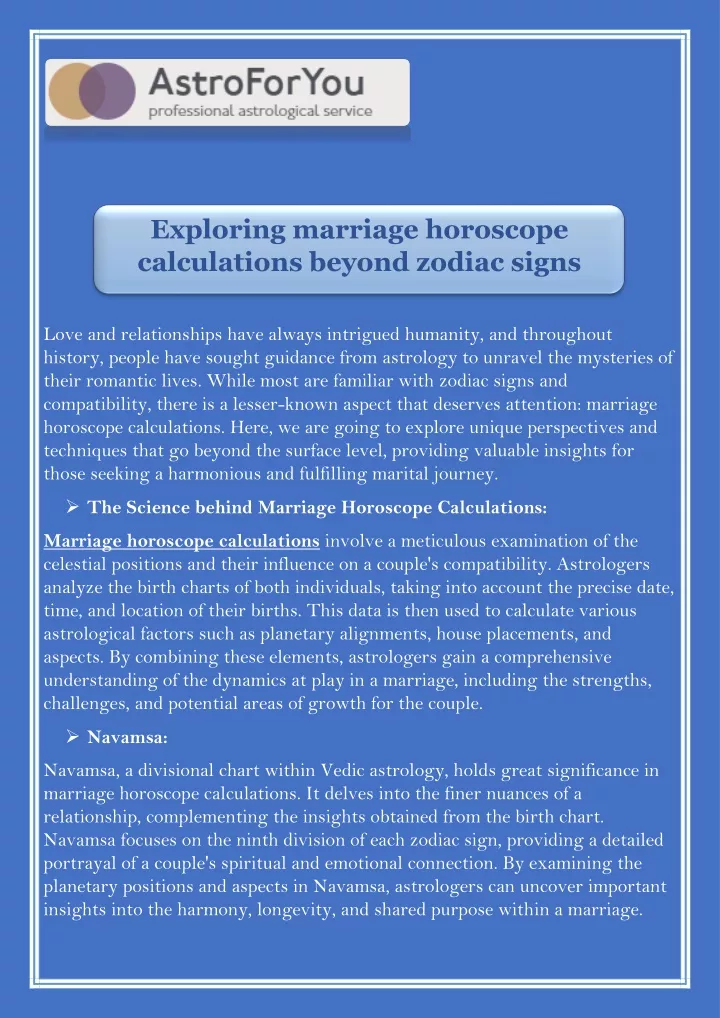 exploring marriage horoscope calculations beyond