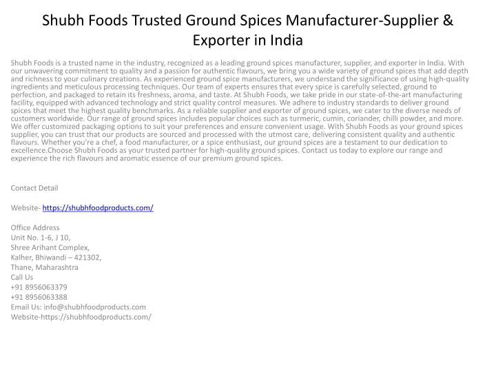shubh foods trusted ground spices manufacturer supplier exporter in india