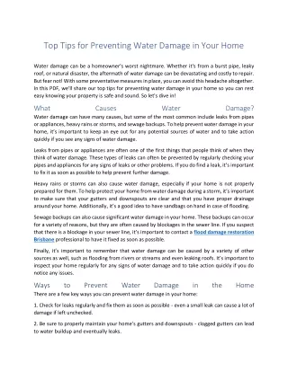 Top Tips for Preventing Water Damage in Your Home