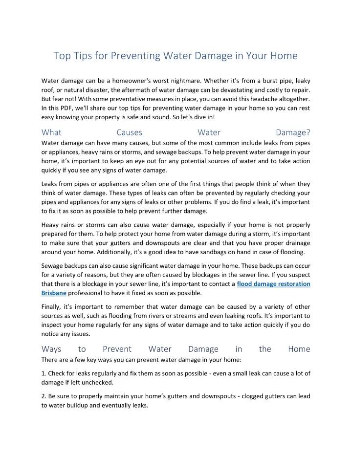 top tips for preventing water damage in your home