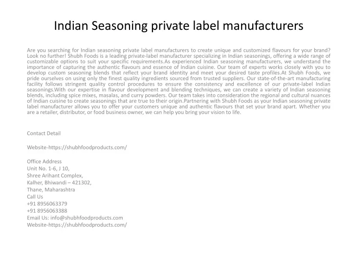 indian seasoning private label manufacturers