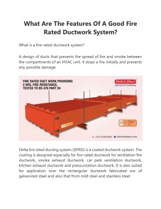 What Are The Features Of A Good Fire Rated Ductwork