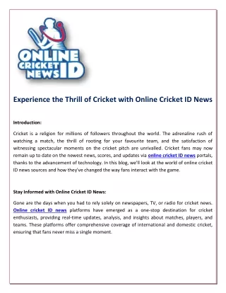 Online Cricket ID News 2023