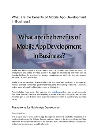 What are the benefits of Mobile App Development in Business?