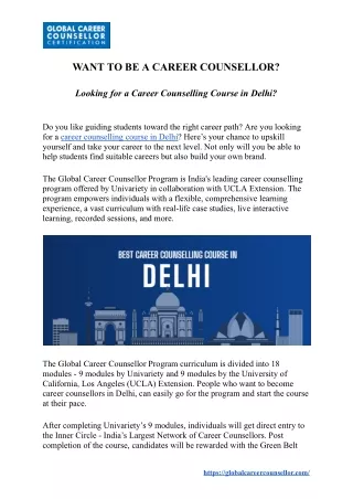 Looking for a Career Counselling Course in Delhi  | Global Career Counsellor