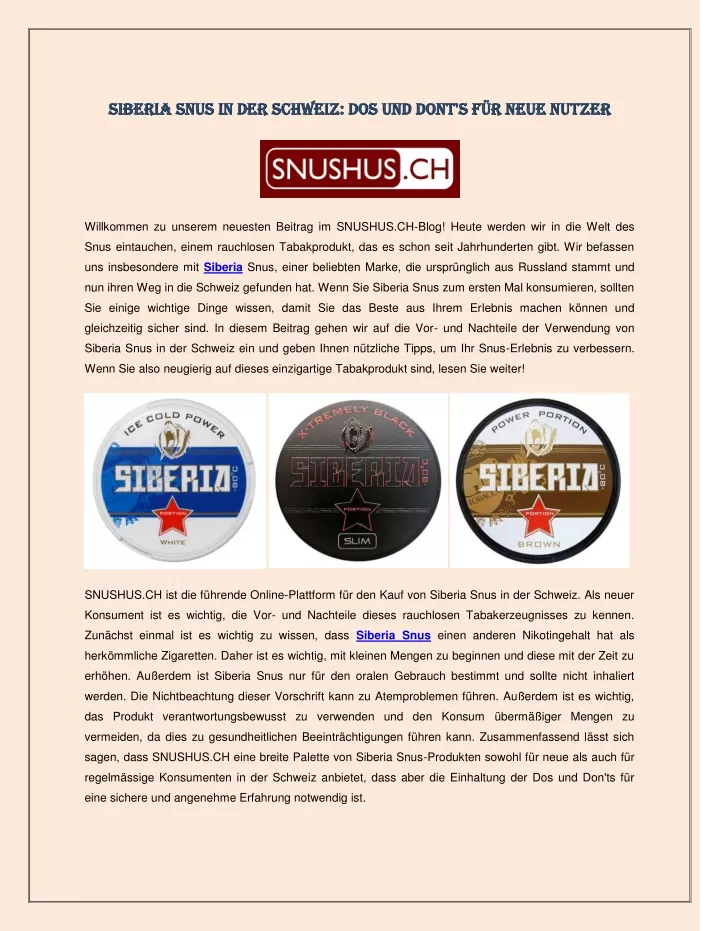 siberia snus in der schweiz dos und don siberia