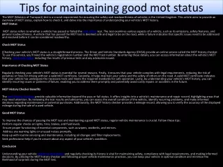 Tips for maintaining good mot status