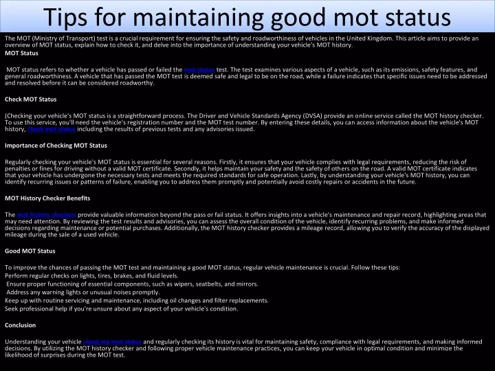 tips for maintaining good mot status
