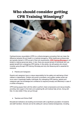 Who should consider getting CPR Training Winnipeg_