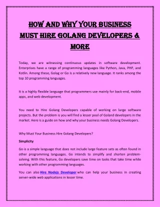 How and Why Your Business Must Hire Golang Developers & More