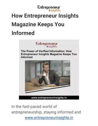 How Entrepreneur Insights Magazine Keeps You Informed