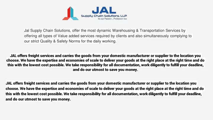 jal supply chain solutions offer the most dynamic