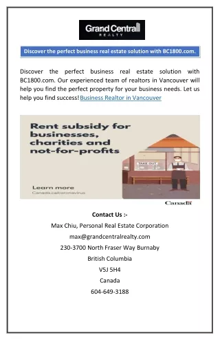 Business Realtor in Vancouver