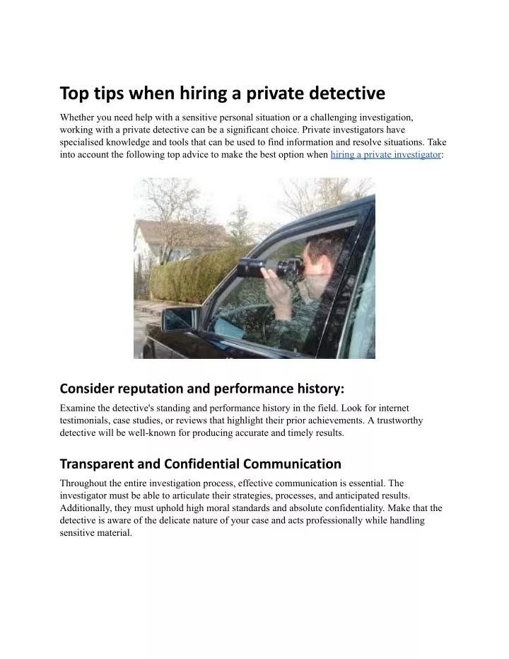 top tips when hiring a private detective