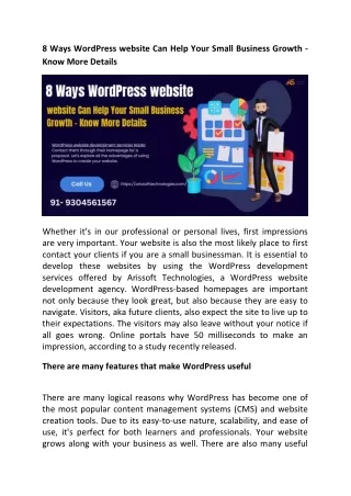 8 Ways WordPress website Can Help Your Small Business Growth - Know More Details