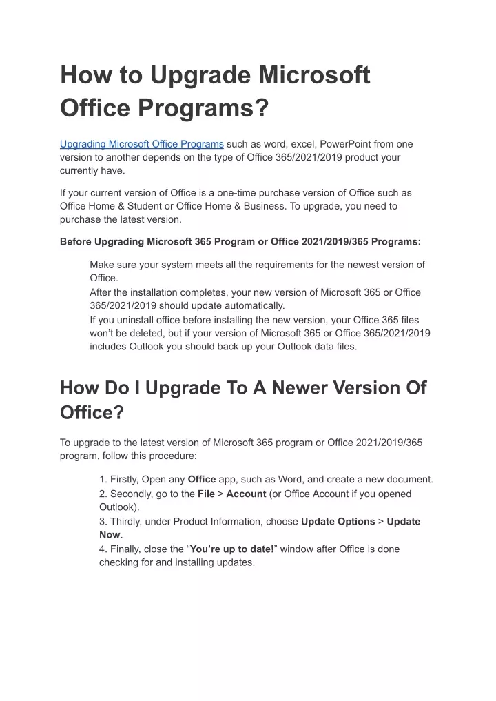 how to upgrade microsoft office programs