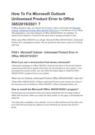 Microsoft Outlook Unlicensed Product Error In Office 365_2019_2021