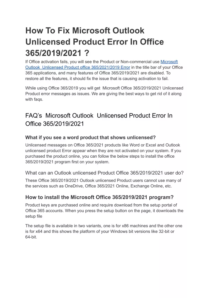 how to fix microsoft outlook unlicensed product