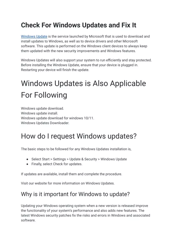 check for windows updates and fix it