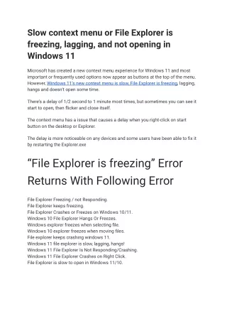 Slow context menu or File Explorer is freezing,