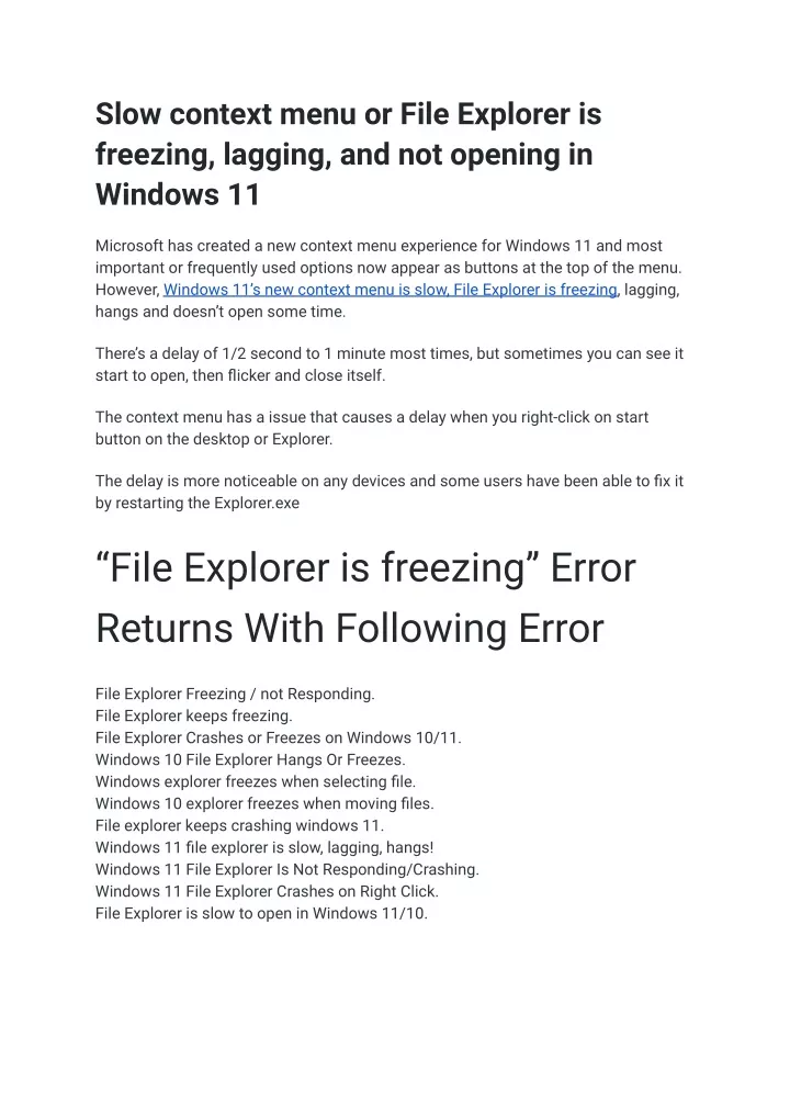 slow context menu or file explorer is freezing