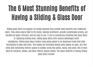 The 6 Most Stunning Benefits of Having a Sliding & Glass Door