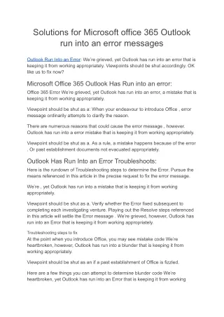 Microsoft office 365 Outlook run into an error messages