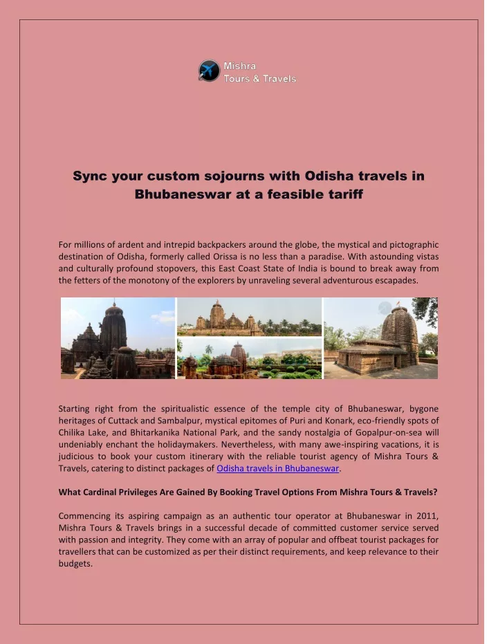 sync your custom sojourns with odisha travels