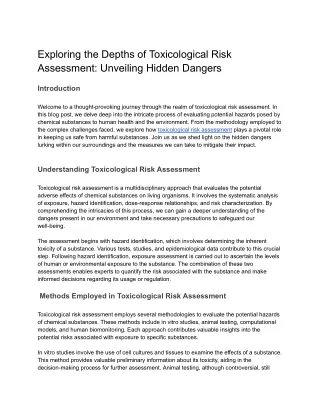Exploring the Depths of Toxicological Risk Assessment_ Unveiling Hidden Dangers
