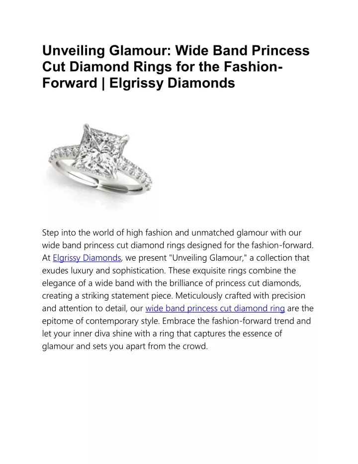 unveiling glamour wide band princess cut diamond