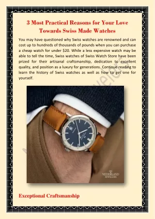 3 Most Practical Reasons for Your Love Towards Swiss Made Watches