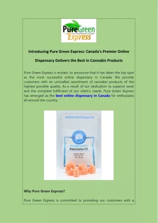 Introducing Pure Green Express Canada's Premier Online Dispensary Delivers the Best in Cannabis Products
