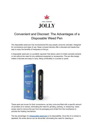 Convenient and Discreet: The Advantages of a Disposable Weed Pen"