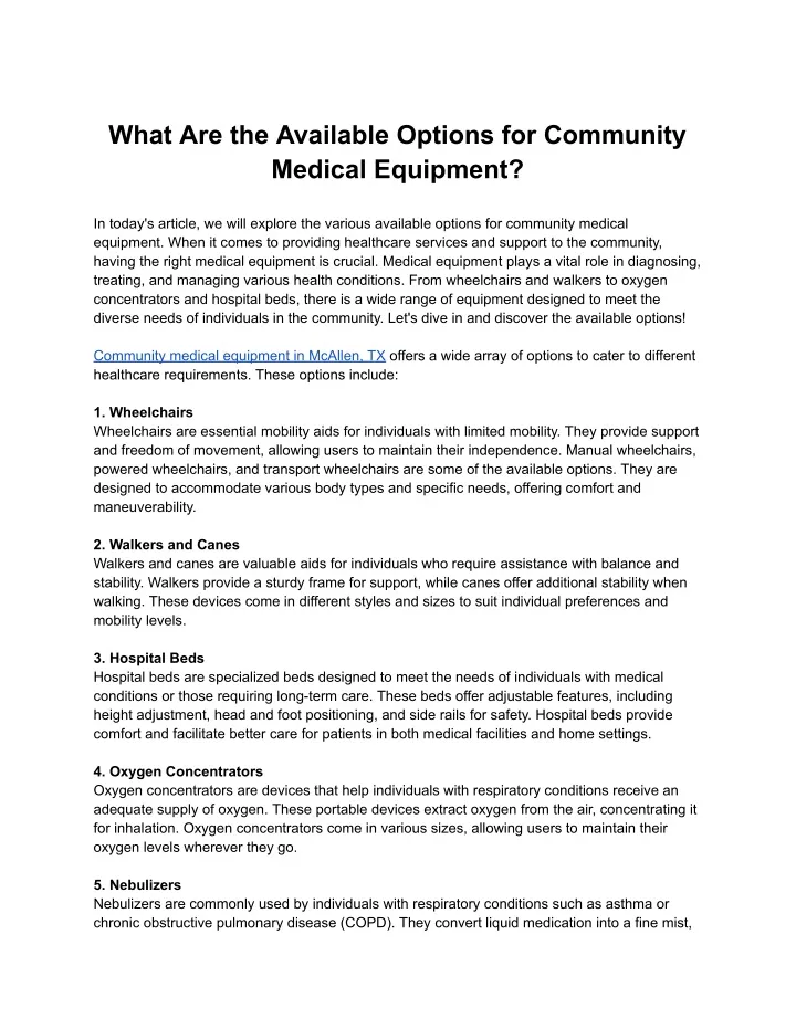 what are the available options for community