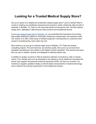 looking for a trusted medical supply store