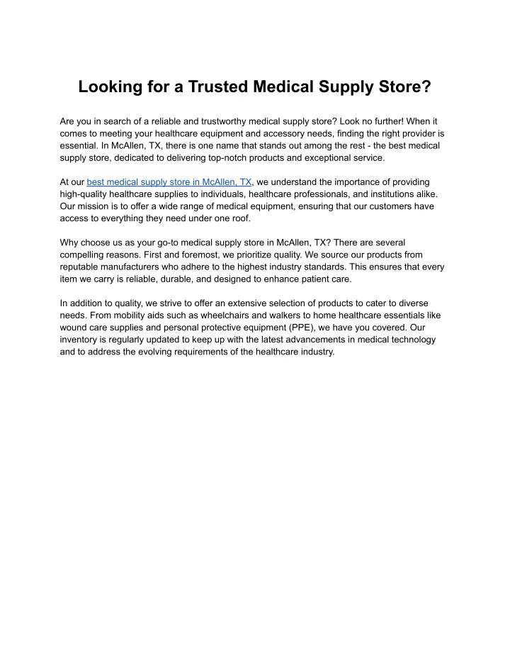 looking for a trusted medical supply store