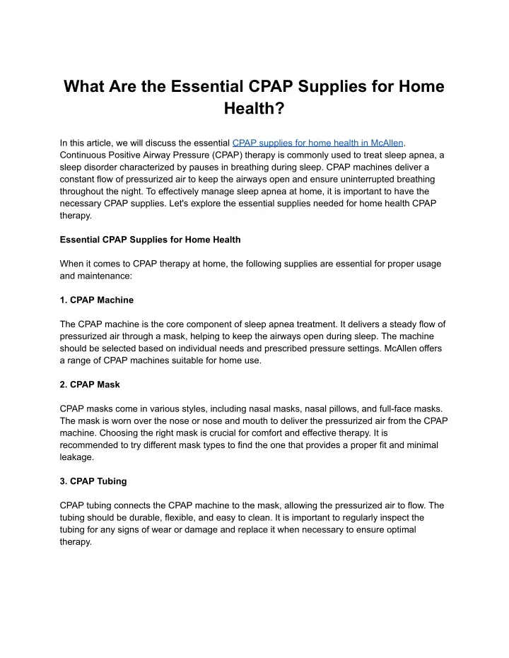 what are the essential cpap supplies for home