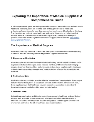 Exploring the Importance of Medical Supplies: A Comprehensive Guide