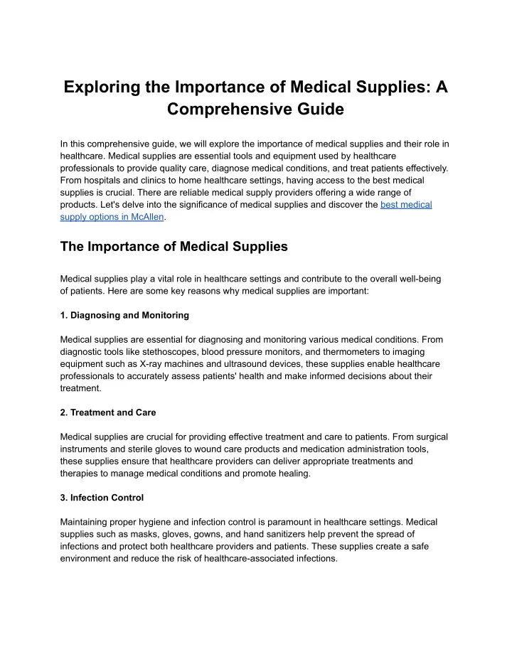 exploring the importance of medical supplies