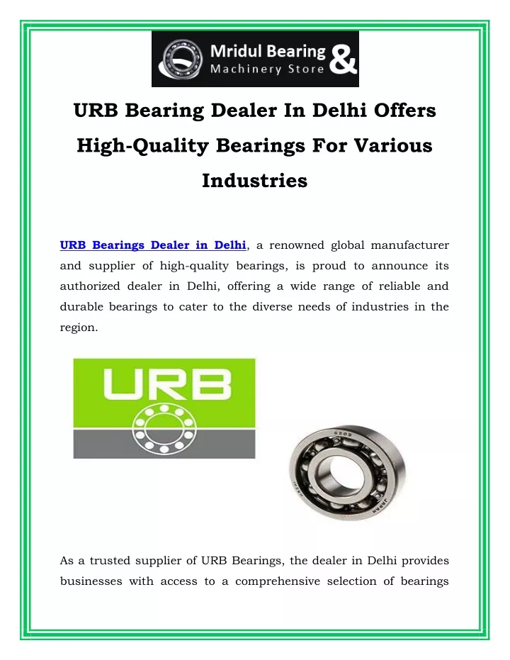 urb bearing dealer in delhi offers