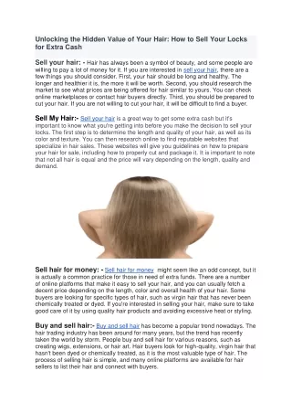 Unlocking the Hidden Value of Your Hair How to Sell Your Locks for Extra Cash