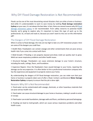 Why DIY Flood Damage Restoration is Not Recommended