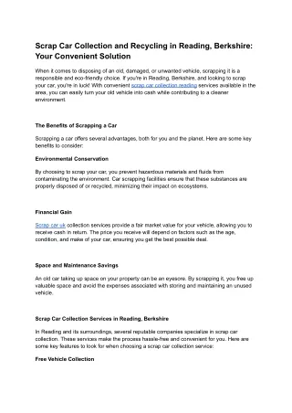 scrap car collection and recycling in reading