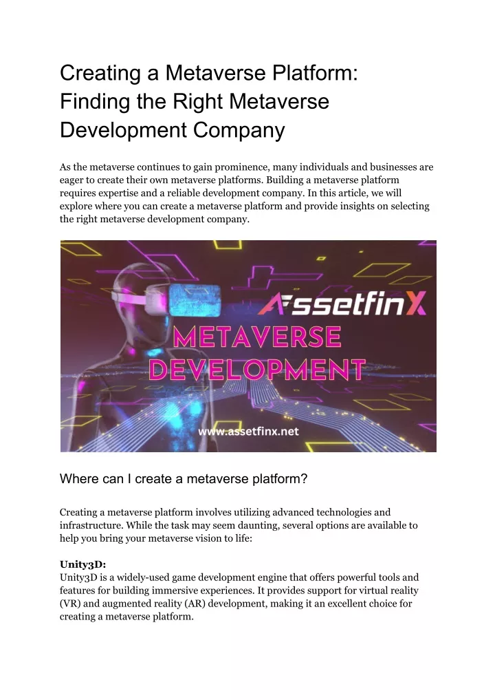 creating a metaverse platform finding the right