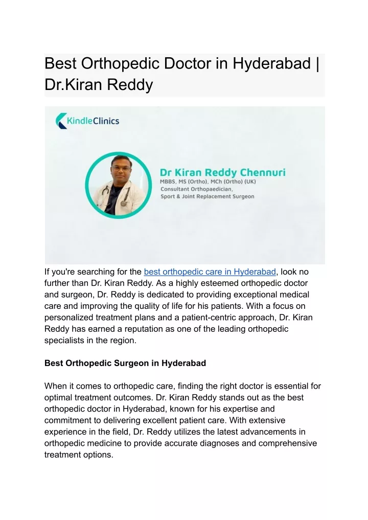 best orthopedic doctor in hyderabad dr kiran reddy