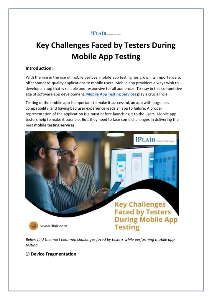 key challenges faced by testers during mobile