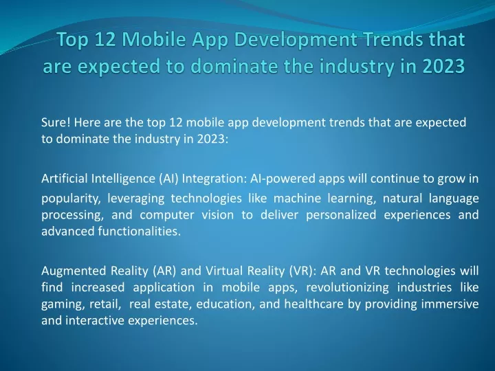 top 12 mobile app development trends that are expected to dominate the industry in 2023