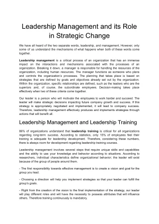 Leadership Management and its Role in Strategic Change