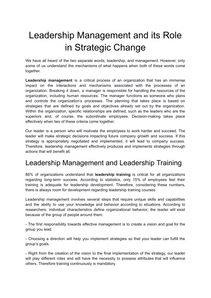 leadership management and its role in strategic