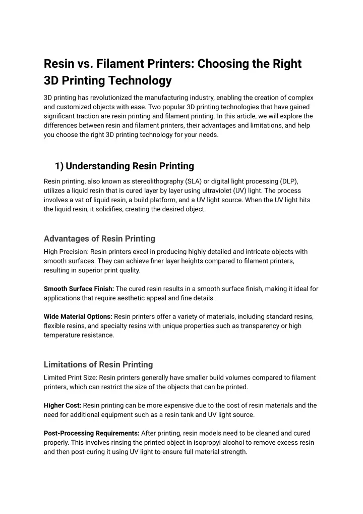 resin vs filament printers choosing the right